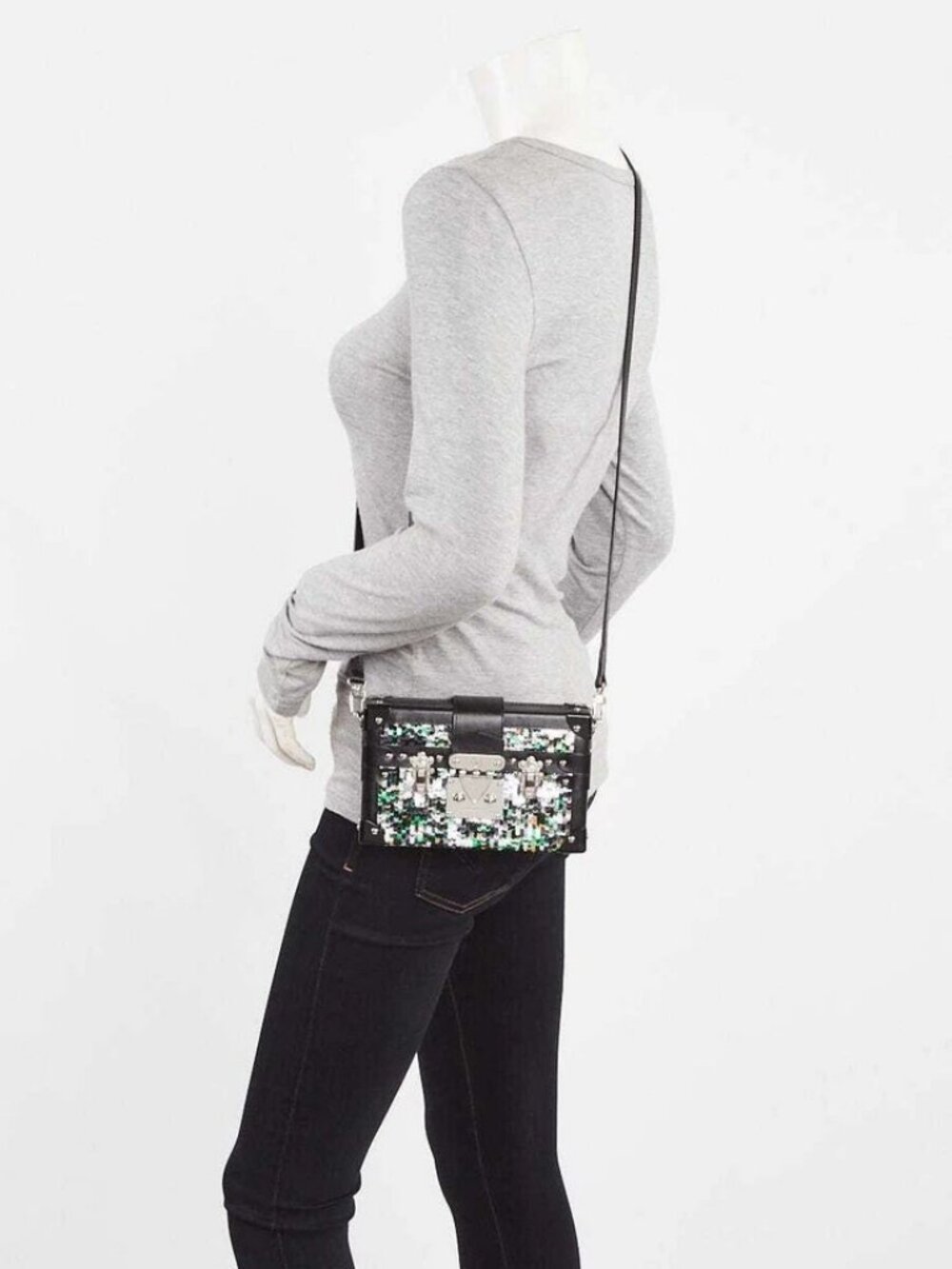 Louis Vuitton Green/Silver/Black Sequin and Leather Petite Malle Bag